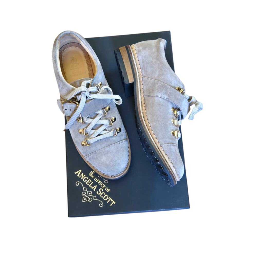 The Office of Angela Scott Mr. Logan Suede Tan Brown Leather Oxford Loafer Shoes